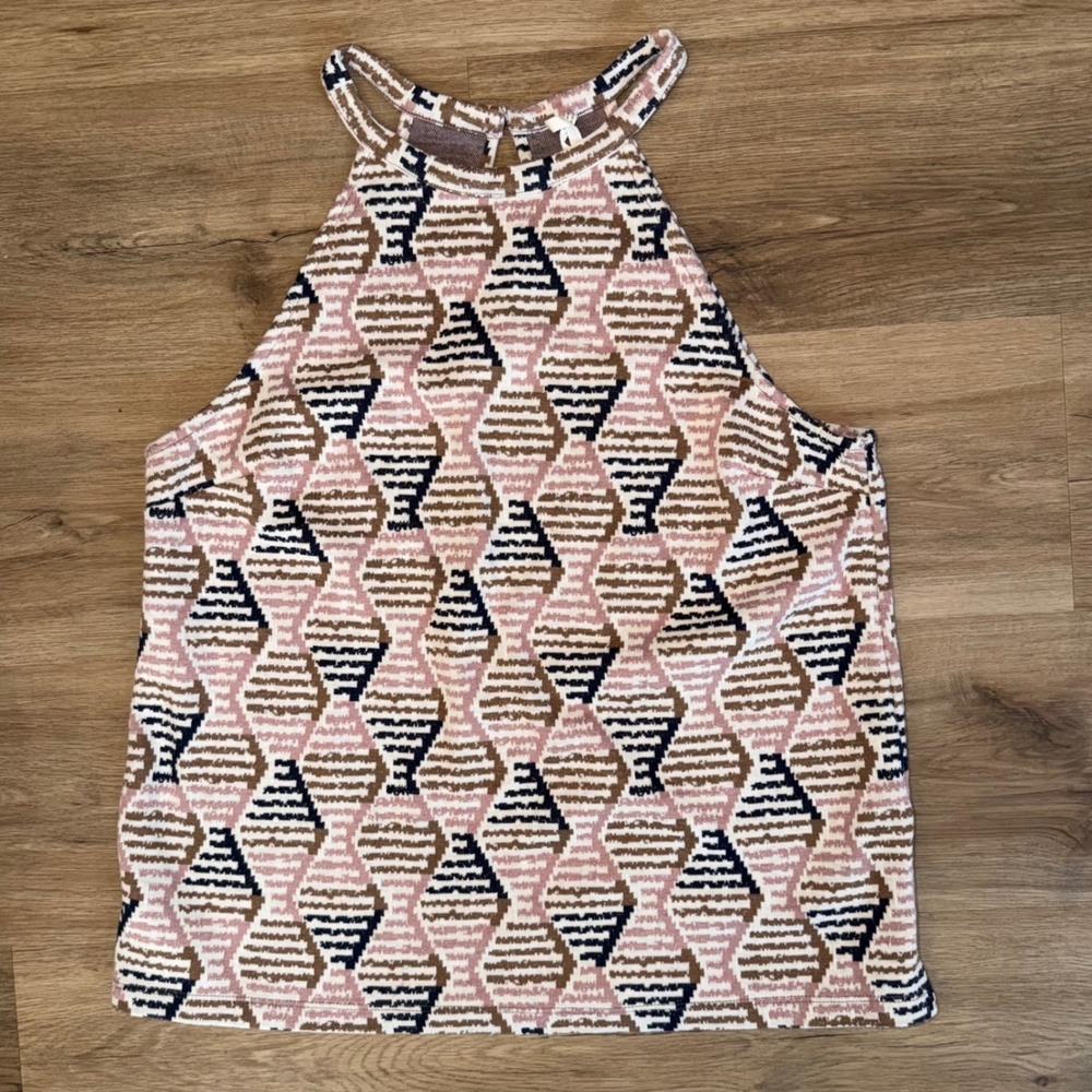 Anthropologie Lindsey Structured Halter Top Women Geometric Diamond Knit M Boho